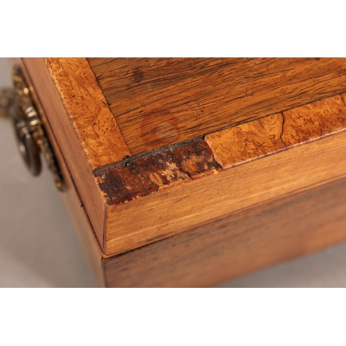 28 - Victorian tea caddy, raised on brass paw supports.