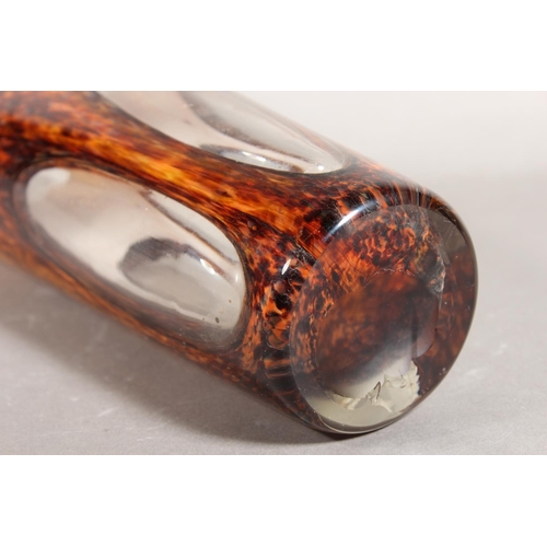 32 - Amber and brown effect Art Glass vase, 35cm high.