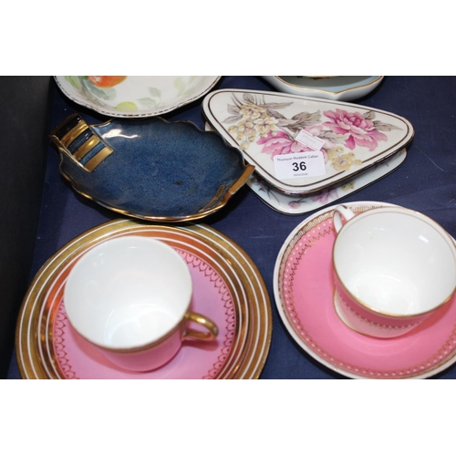 36 - Decorative ceramics to include a Carlton ware dish, a Rockingham trio, an antique Paris gilt decorat... 