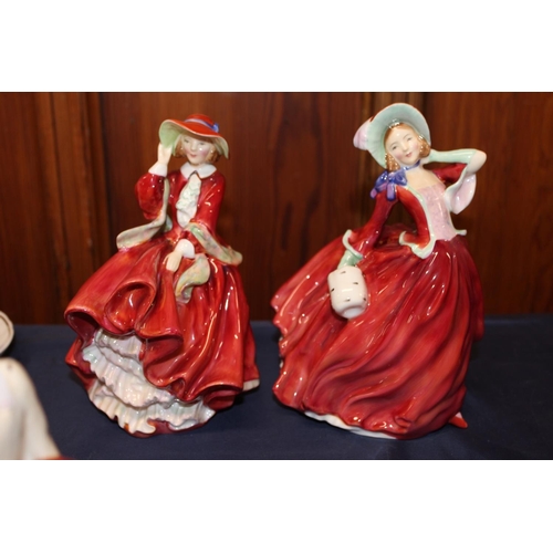 38 - Royal Doulton HN1981 The Ermine Coat, HN1834 Top O' The Hill, and HN1835 Autumn Breezes.