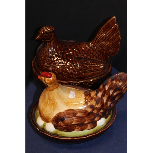 39 - Brown glazed Portmeirion style hen on nest, and another.