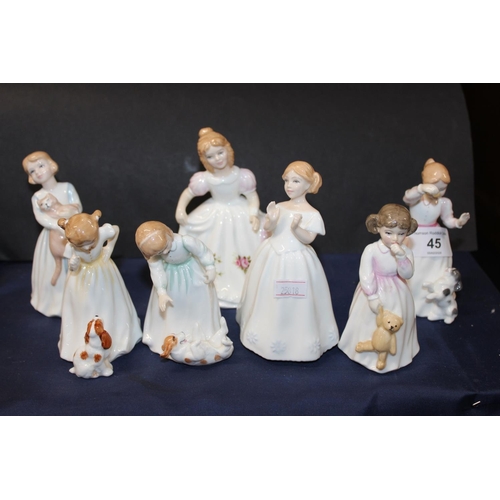 45 - Royal Doulton figures to include HN2391 Reward, HN3632 Amanda, HN3044 Catherine, and others.
