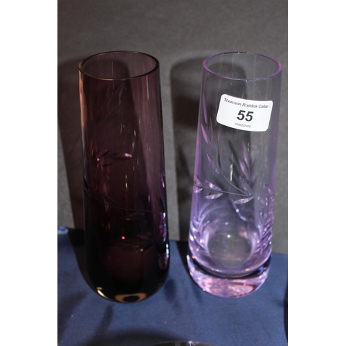 55 - Caithness Glass vases and bowls, a Murano style bird paperweight, and a glass pig.