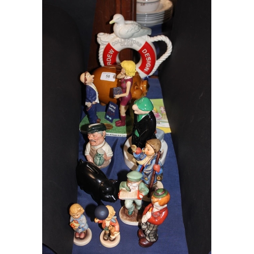 58 - Decorative ceramics to include Hummel figures, a Wade Andy Capp money box, a Cardew Collectors Club ... 