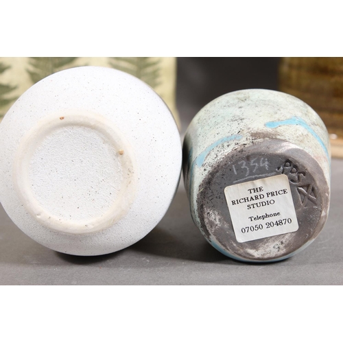 64 - Studio Pottery to include a fern decorated vase, a Richard Price Pottery vase, a Deverill Pottery ju... 