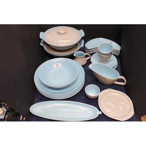 66 - Poole Pottery sky blue and dove grey part dinner set to include dinner plates, tureens and lids, cup... 