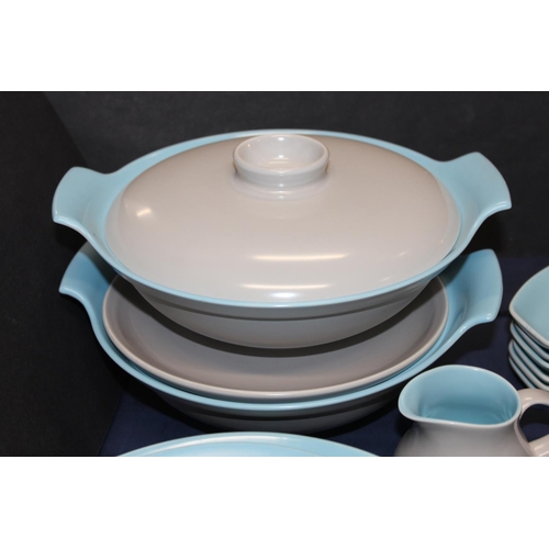 66 - Poole Pottery sky blue and dove grey part dinner set to include dinner plates, tureens and lids, cup... 