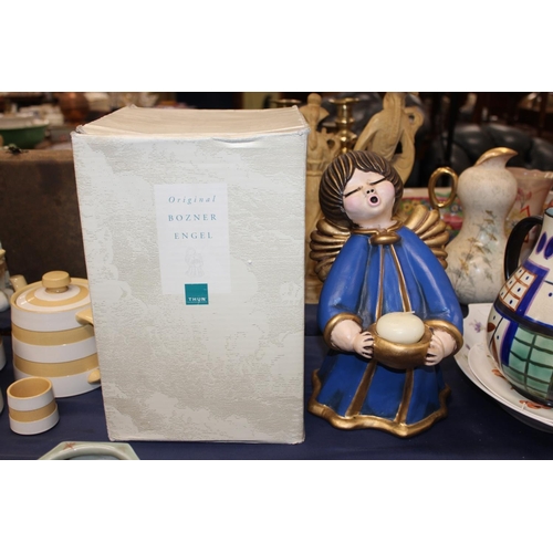 72 - Thun Original Bozner Bolzano Engel large blue angel candle holder, boxed, 30cm high.