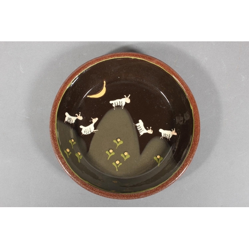 73 - Scottish Studio Pottery bowl with sheep and moon decoration by Christine Smith for Barnbarroch Potte... 