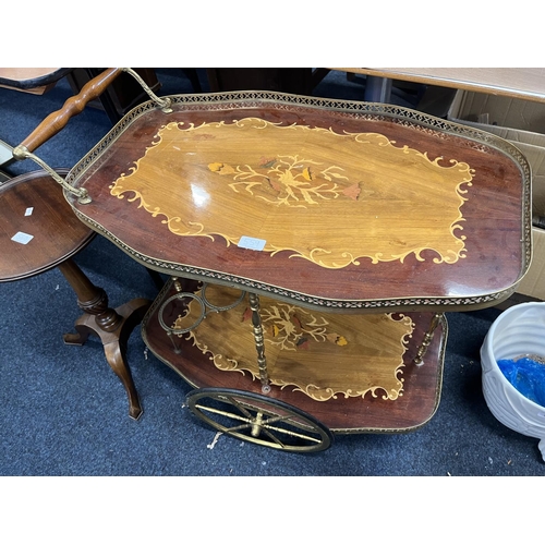 559 - Italian style marquetry inlaid drinks trolley.