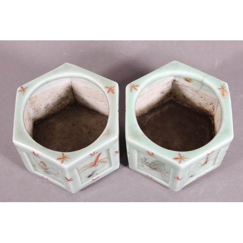 70 - Pair of oriental celadon insect decorated pots.