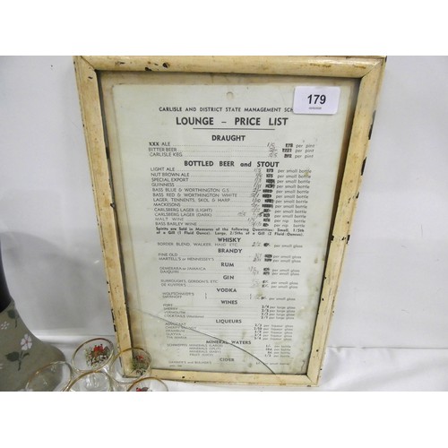 179 - Collection of various to include clogs, glasses, cutlery, vase, Carlisle state management sign etc