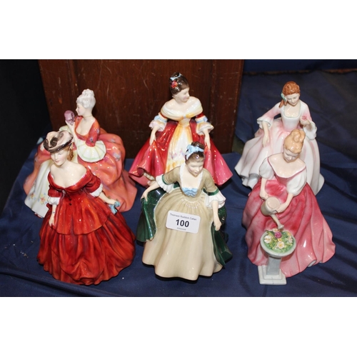 100 - Six Royal Doulton figures to include Alexandra, Tender Moment, Elegance, Southern Belle, etc.