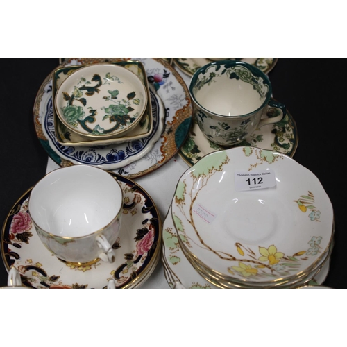 112 - Masons Chartreuse part teaset, a Roslyn China part teaset, etc.