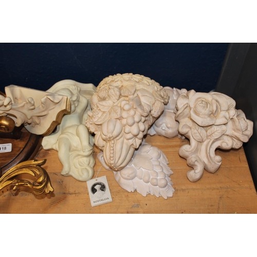 118 - Gilt and other wall sconces, floral wall sconces, etc.