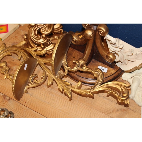 118 - Gilt and other wall sconces, floral wall sconces, etc.