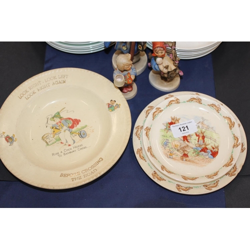 121 - Wedgwood Woodbury part teaset, Hummel figures, Royal Doulton Bunnykins dishes, etc.