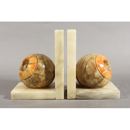 122 - Pair of onyx style bookends mounted with owl heads.