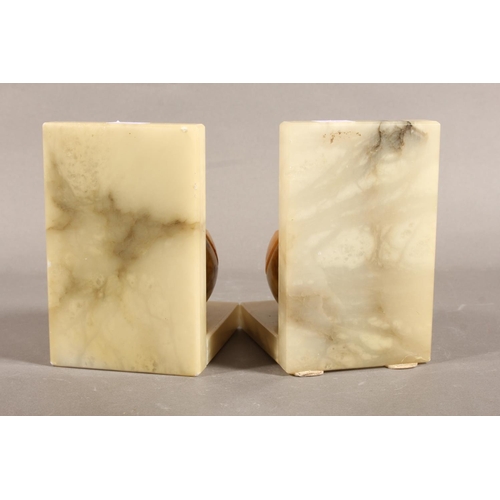 122 - Pair of onyx style bookends mounted with owl heads.