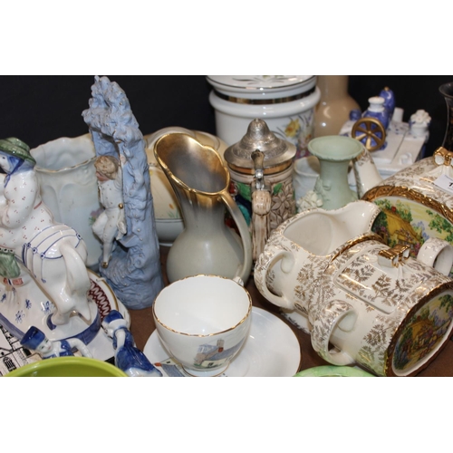 128 - Ceramics to include a pair of oriental vases and stands, a cottage ware tea service, a Wedgwood dish... 