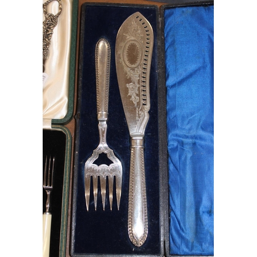 130 - Silver-plated flatware to include fish servers, knives and forks, grape scissors, etc.