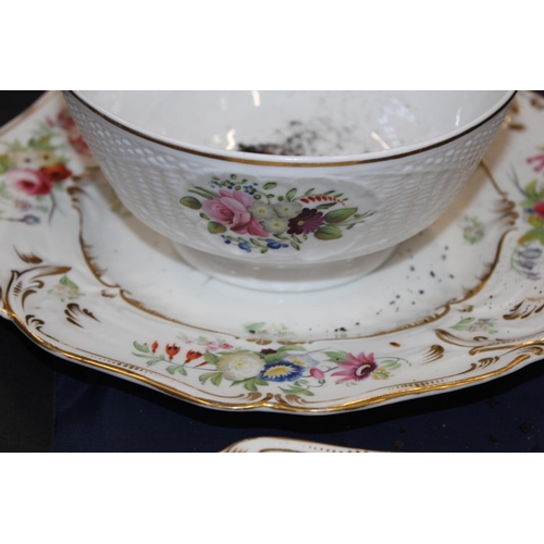132 - Floral and gilt decorated plates, and a similar antique slop bowl.