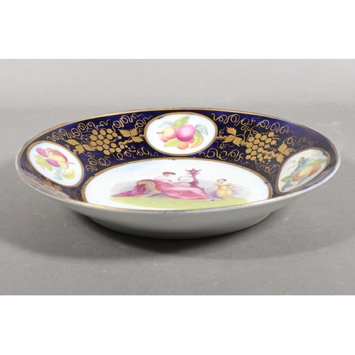 146 - Vienna style dish with figural decoration and gilt border.