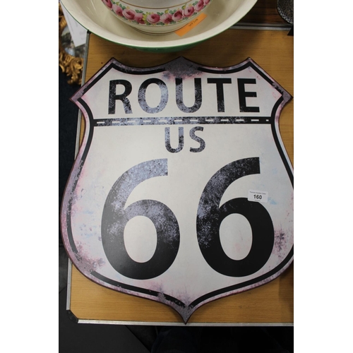 160 - Route 66 sign, a pewter quaich and a mini carpet bowls set.