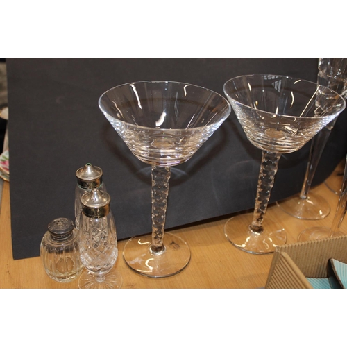 163 - Edinburgh Crystal flutes and glasses, glass condiments, etc.