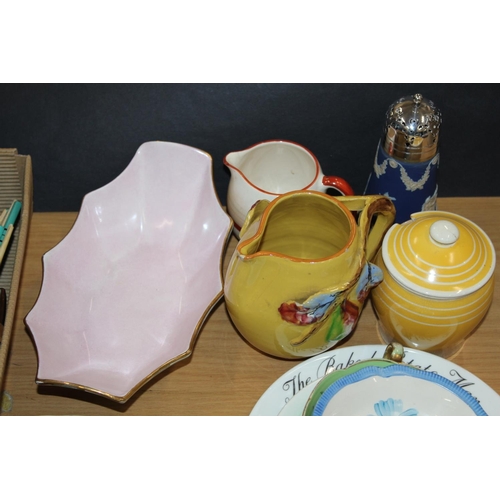 164 - Ceramics to include Carlton ware, condiments, dishes, a Wedgwood sugar canister, and silver-plated f... 