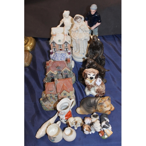 86 - Figure groups, Staffordshire style money banks, crested ware, etc.