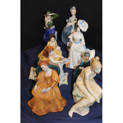 88 - Royal Doulton figures to include HN2251 Masquerade, Pretty Ladies Theresa, HN2397 Margaret, and othe... 