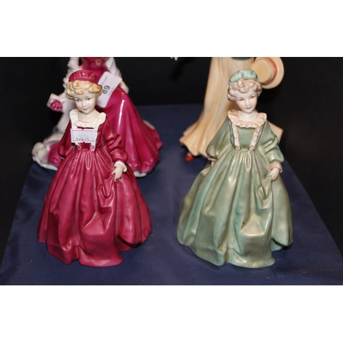 89 - Royal Worcester figures Margaret, Ruby Wedding Anniversary, Grandmothers Dress by F G Doughty, and a... 