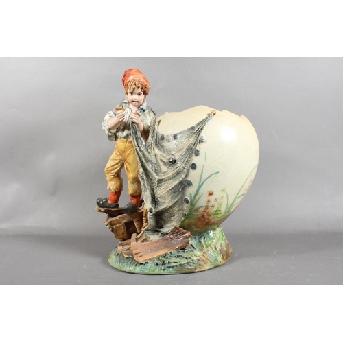 92 - Pottery vase depicting a boy in vintage dress.