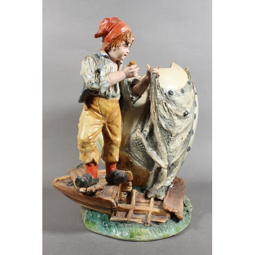 92 - Pottery vase depicting a boy in vintage dress.