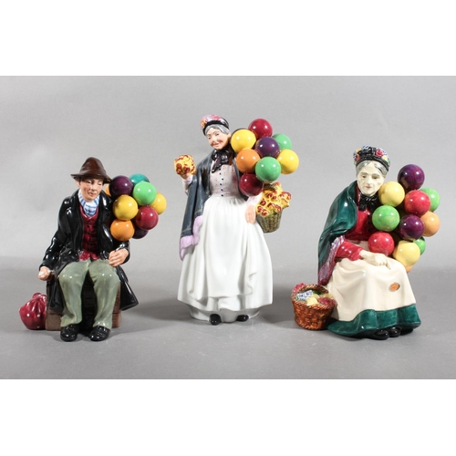 94 - Royal Doulton figures HN1315 The Old Balloon Seller, HN1843 Biddy Penny Farthing, and HN1954 The Bal... 