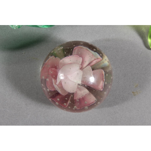 95 - Art Glass frog paperweight, another, and a small green glass vase.