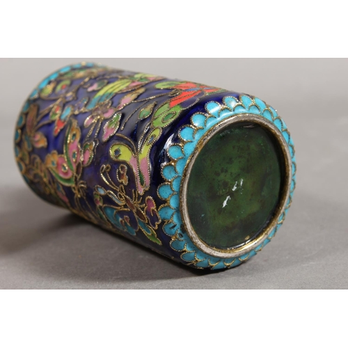 171 - Chinese enamelled beaker cup with insect decoration, 9.5cm high and a frosted glass Walt Disney pape... 