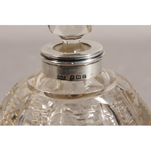 174 - Victorian cut-glass scent bottle with silver gilt cover, 13cm high, and another of globular form wit... 