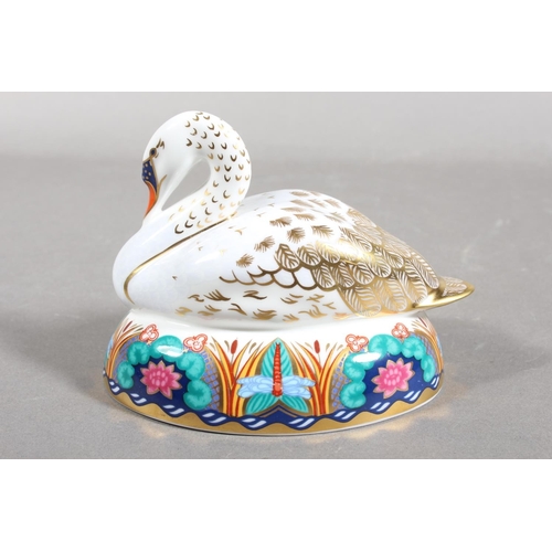 177 - Royal Crown Derby bone china paperweight in the form of a swan.