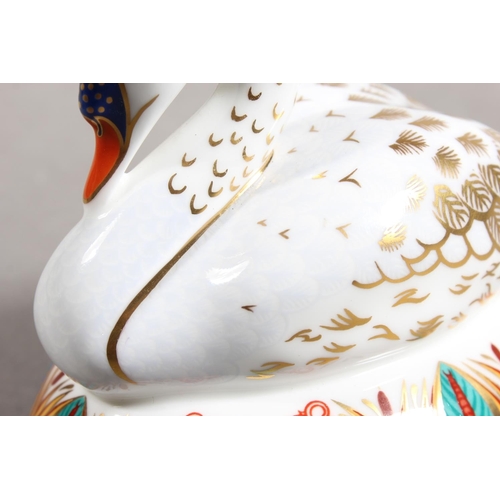177 - Royal Crown Derby bone china paperweight in the form of a swan.