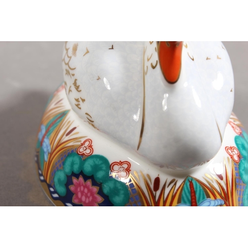 177 - Royal Crown Derby bone china paperweight in the form of a swan.