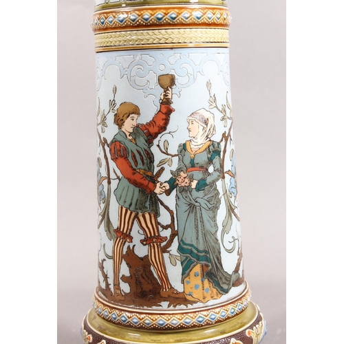 181 - VIlleroy & Boch Mettlach #1134 stein, with white metal cover, the body decorated with classical ... 