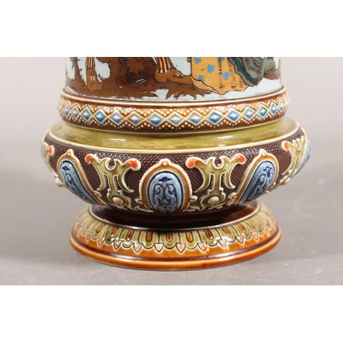 181 - VIlleroy & Boch Mettlach #1134 stein, with white metal cover, the body decorated with classical ... 