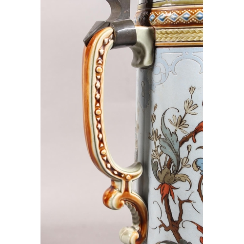 181 - VIlleroy & Boch Mettlach #1134 stein, with white metal cover, the body decorated with classical ... 
