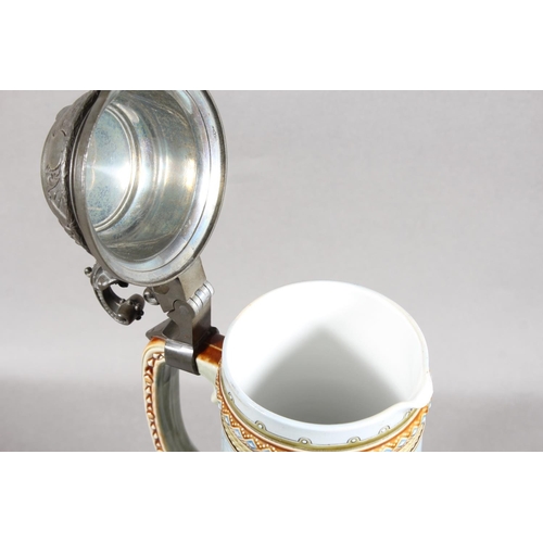 181 - VIlleroy & Boch Mettlach #1134 stein, with white metal cover, the body decorated with classical ... 
