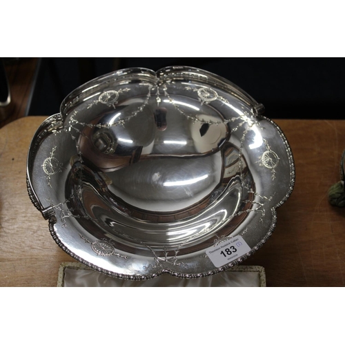 183 - Cased set of twelve silver-plated teaspoons and sugar tongs, a cased set of six Royal Crown Derby pi... 