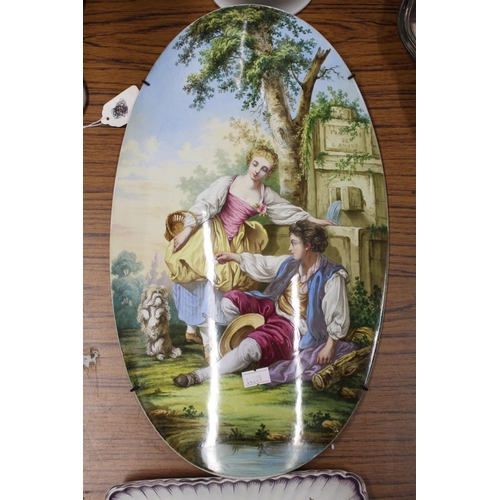 190 - French oval porcelain panel in the manner of Creilet Montereau, hand-painted with Le Boeuf and Milla... 