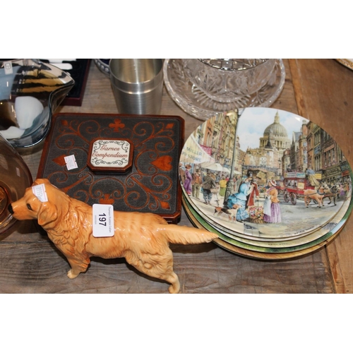 197 - Beswick model of a golden retriever, a Mdina Art Glass bowl, a Caithness Golden Wedding Glass, a gam... 