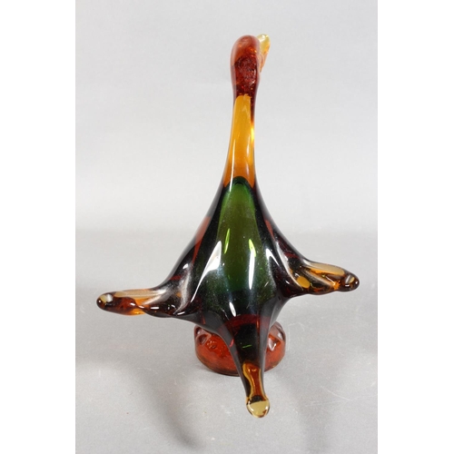 198 - Murano style amber glass model of a swan, 23cm high, and a mille fiori paperweight.&nbsp; (2)